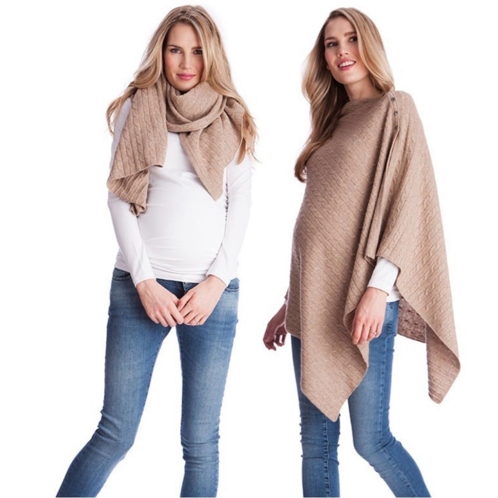 Seraphine Cable Knit‎ Nursing Cover, Poncho or Scarf in Camel One Size
